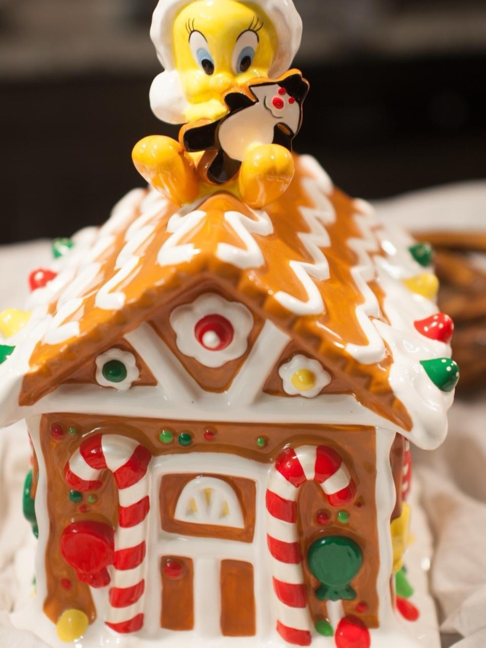 Yellow Tweety Bird Gingerbread House Figurine - Holiday Ceramic Decor